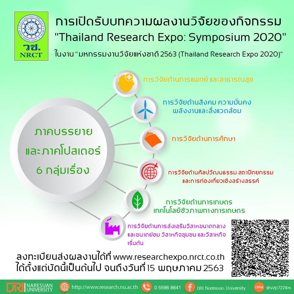 ประชาสัมพันธ์เชิญชวนส่งผลงานเข้าร่วมกิจกรรม “Thailand Research Expo: Symposium 2020”