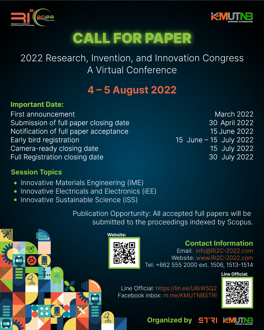 ขอเชิญเข้าร่วมนำเสนอผลงานในงานประชุมวิชาการระดับนานาชาติ 2022 Research, Invention, and Innovation Congress (RI2C2022)