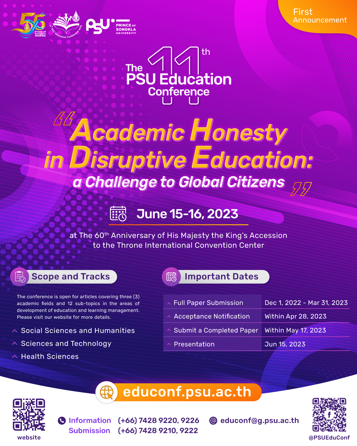 ขอเชิญส่งผลงานวิจัยและเข้าร่วมประชุมวิชาการ The 11th PSU Education Conference “Academic Honesty in Disruptive Education: a Challenge to Global Citizens”