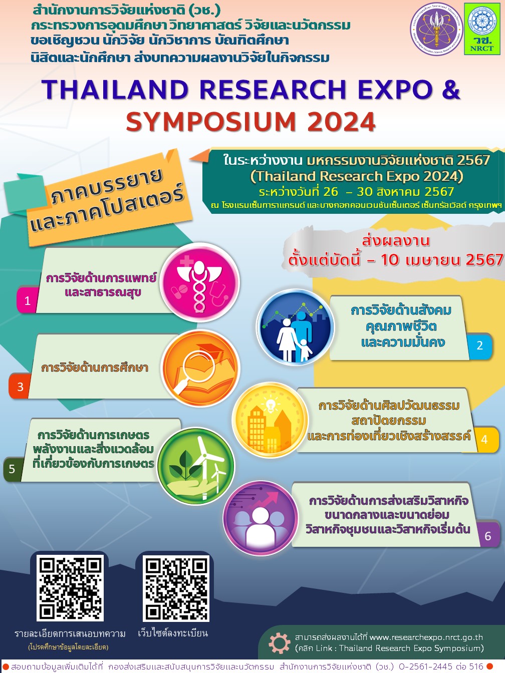 ประชาสัมพันธ์เชิญส่งบทความผลงานวิจัยเข้าร่วมนำเสนอในกิจกรรม Thailand Research Expo & Symposium 2024